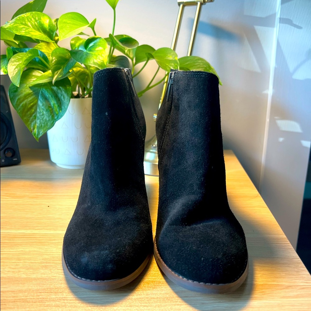 Lucky Brand Yakeena Suede Wedge Ankle Boot Black Leather